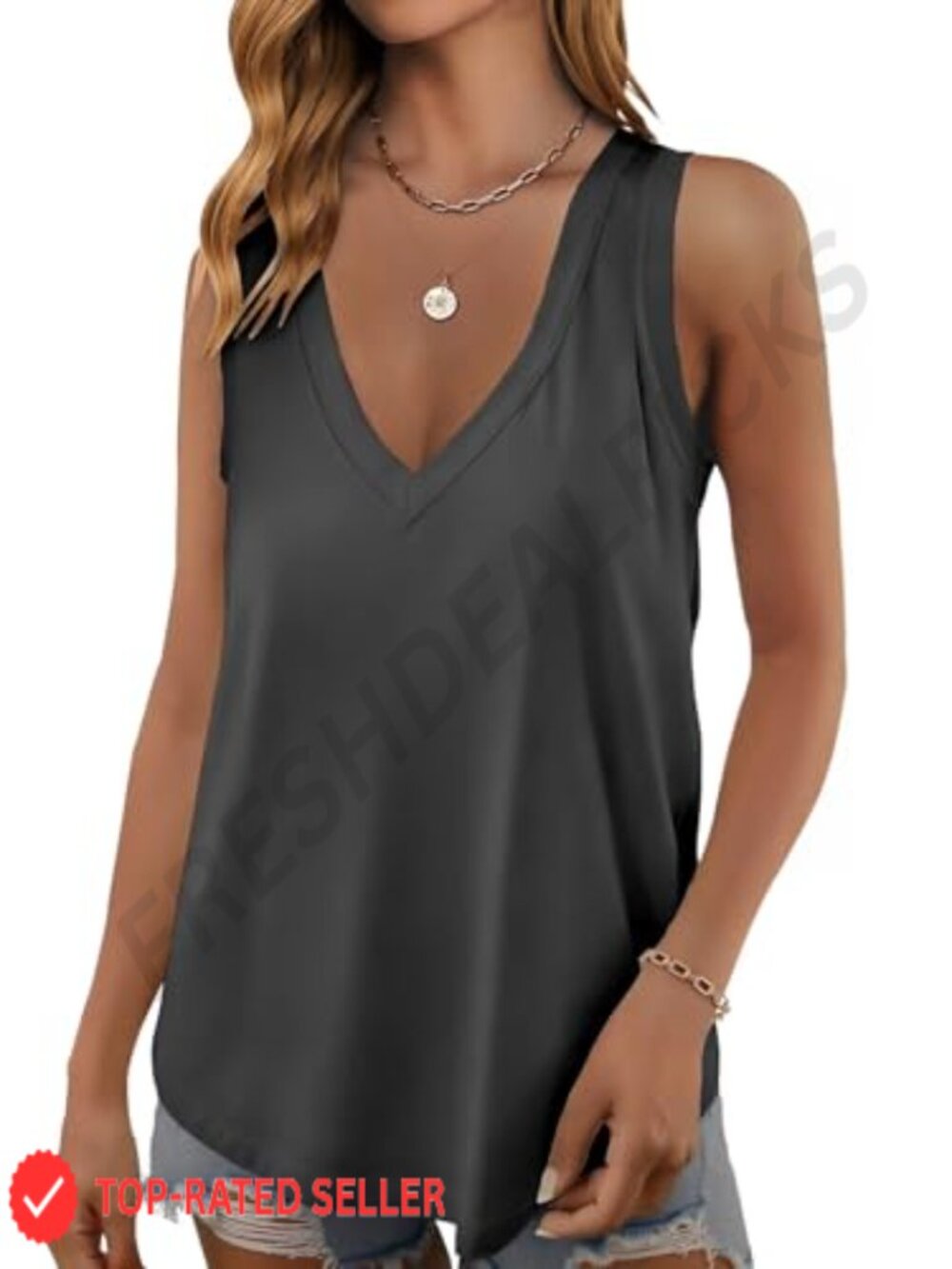 Womens Tank Top V Neck Sleeveless Loose Fit Casual Summer Workout